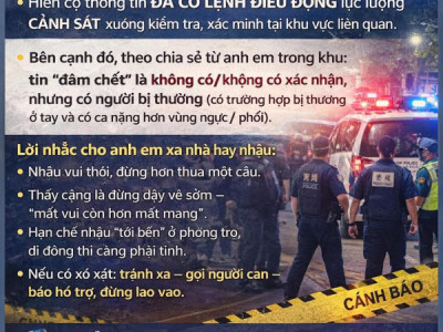 Công an đang truy tìm người gây án; có thông tin đã điều động lực lượng cảnh sát kiểm tra an ninh tại khu vực liên quan. Anh em đi lại/nhậu nhẹt cẩn thận tránh vạ lây.